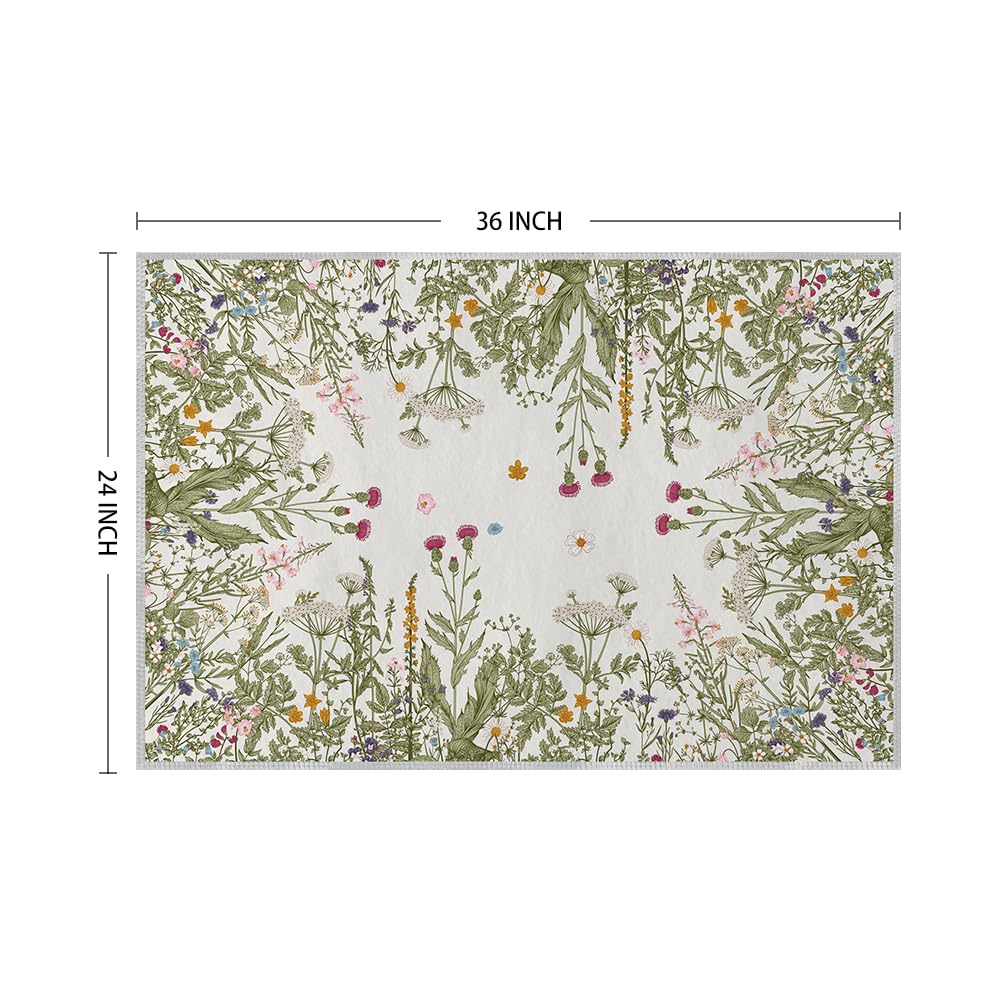 Artoid Mode Antique Herbs and Wild Flowers Area Rug, Spring Fall Bath Rug Home Decor Low-Profile Non-Slip Washable Mat for Entryway Bedroom Bathroom Laundry Room Indoor 2x3 Feet