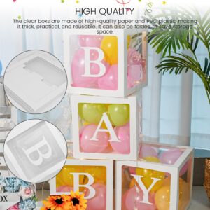 VGOODALL 4PCS Clear Baby Boxes with Stickers, Transparent Cube Boxes Gift Boxes for Baby Shower Birthday Party Decorations 11.8 x 11.8inch