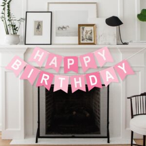 Pink Happy Birthday Banner Birthday Party Banner NO DIY Happy Birthday Sign Pre-Strung Birthday Hanging Decoration for Women Men Girl Boy Birthday Party Supplies (Pink)