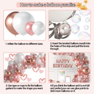 Rose Gold Balloon Garland Kit,104pcs Rose Gold White Balloon Arch Rose Gold White Confetti Latex Balloons For Women Girls Birthday Wedding Baby Shower Graduation Bachelorette Party Decorations