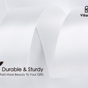 Vitalizart White Ribbon for Gift Wrapping 1" x 25Yd Double Face Continuous Functional Satin Ribbon for Crafts Silk Like Fabric Flower Bouquet Birthday Party Bridal Shower Wreath Hair Off White