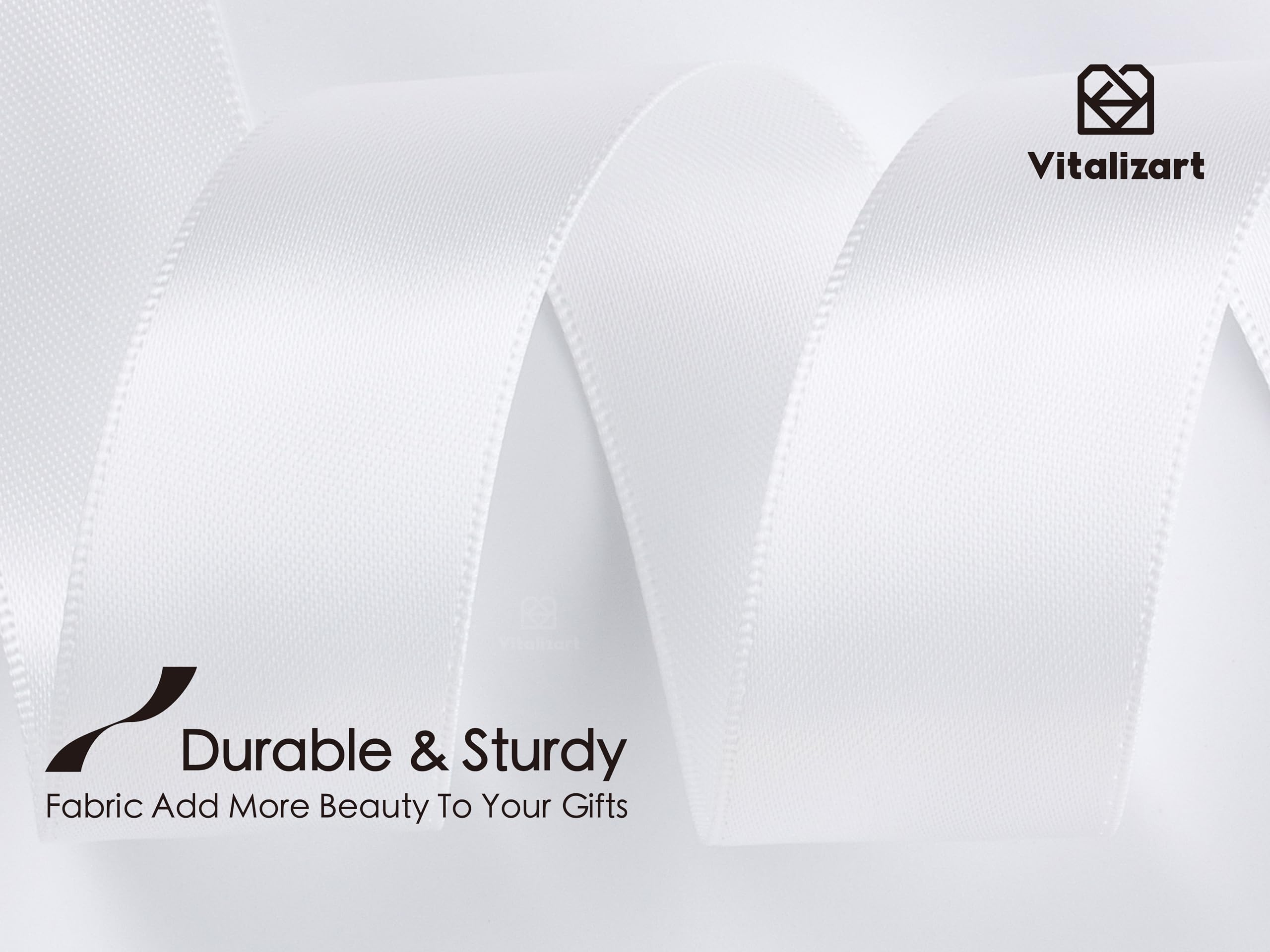 Vitalizart White Ribbon for Gift Wrapping 1" x 25Yd Double Face Continuous Functional Satin Ribbon for Crafts Silk Like Fabric Flower Bouquet Birthday Party Bridal Shower Wreath Hair Off White