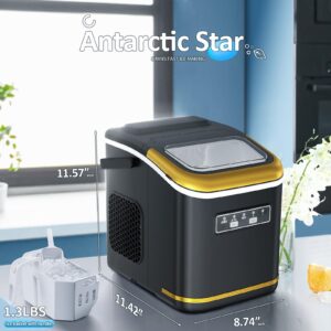 Countertop Ice Maker Antarctic Star Retro Ice Machine, 26Lbs/24H, 9Pcs/6Mins, Self-Cleaning, S/L Bullet Ice, Ice Scoop and Basket, Kitchen/Office/Bar, Black