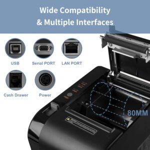 Rongta POS Receipt Printer, 80mm Thermal Printer, ESC/POS, Restaurant Kitchen Printer with Auto Cutter Support Cash Drawer,USB Serial Ethernet Receipts Printer for Small Business (RP820-USE)