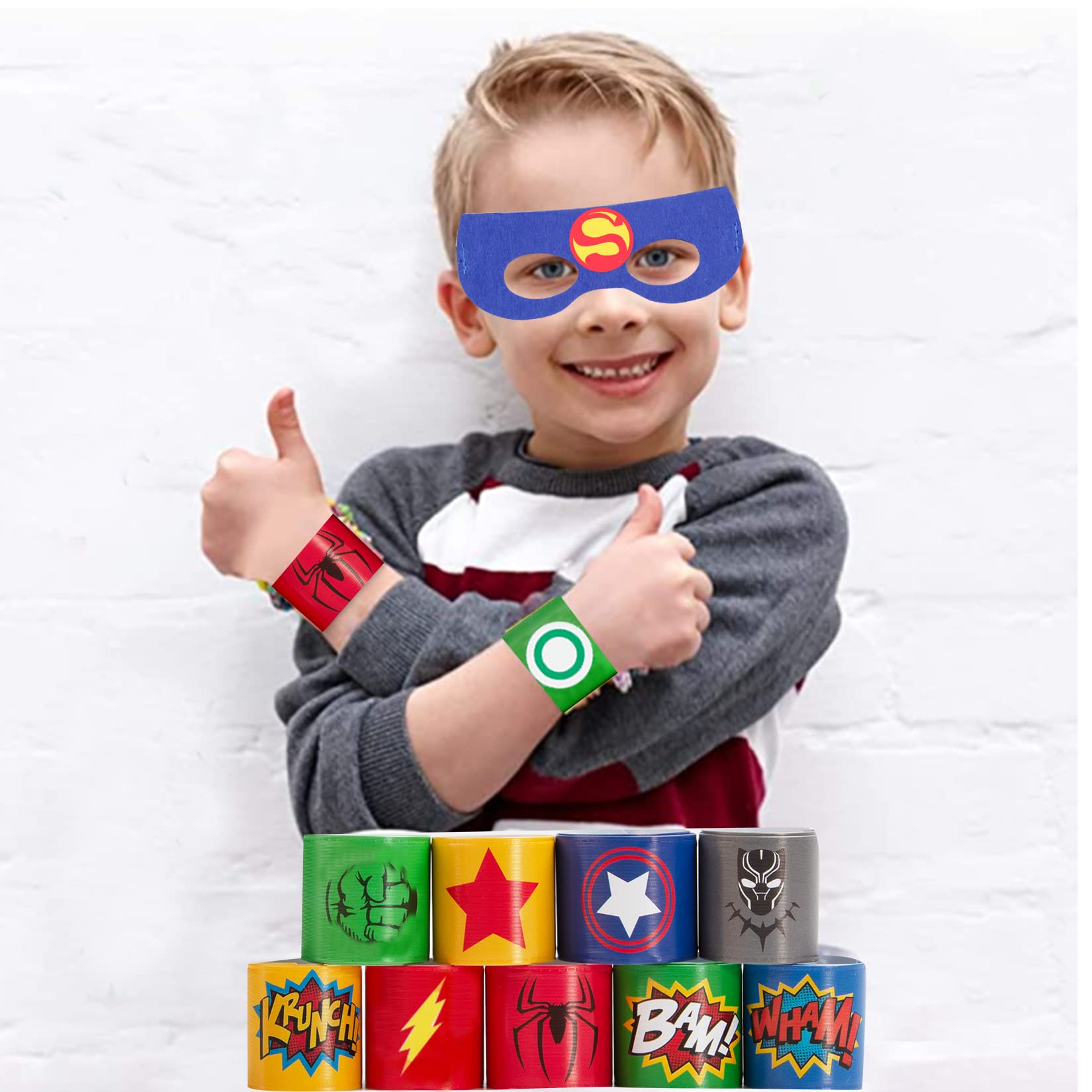 HHMJZW 36PCS Superhero Slap Bracelet and 12PCS Superhero Party Masks for Kids Baby - 48PCS The Avengers Super Heroes Birthday Party Supplies Favors Children/Kids/Adults, Red