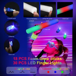 OLUPP 282 PCS Glow Party Supplies, 18PCS Foam Glow Sticks, 18PCS LED Glasses, 200PCS Glow Sticks, 30PCS Finger Lights, 8PCS Bunny Ear Headband and 8PCS LED Cat Ear Headband for Glow Party,Birthday