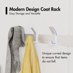 LAKNUY 2-Pack Coat Rack Wall Mounted ，Heavy Duty Aluminum 5 Double Hook Coat Hook Modern Clothes Hook Rails Wall Hook Rack for Coat Hat Towel Purse Robes Mudroom Bathroom Entryway (White)