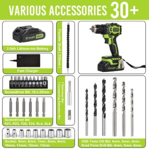 YOUGFIN Brushless Cordless Drill Diver Set Heavy Duty for Home Use, 20v Rechargeable Battery Powered Drills with Charger 45N.M, 23+1 Torque, 2 Speed Mode Electric Wall Drill Machine 2-13mm Chuck