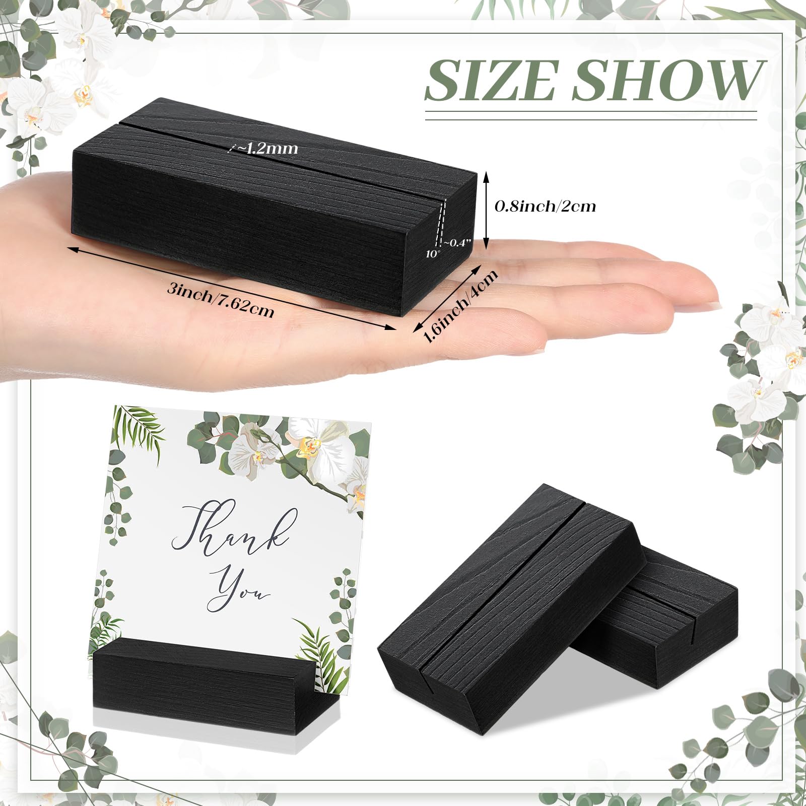 Zonon 12 Pcs Wood Place Card Holders Black Wooden Table Number Holder Stands Name Card Holder for Wedding Party Events Exhibition Decoration Office Restaurant Business (3 x 1.6 x 0.8 Inch)