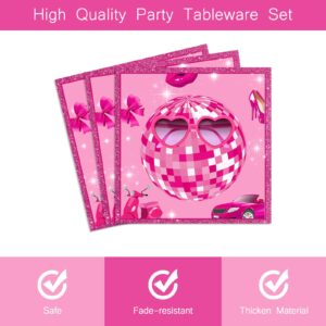 96 Pcs Let's Go Party Pink Plates and Napkins Party Supplies Kids Girls Bachelorette Bridal Shower Hot Pink Princess Happy Birthday Tableware Set Disco Table Decorations Favors Serves 24 Guests