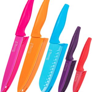 MICHELANGELO Kitchen Knife Set 10 Piece, Rainbow Knife Set for Kitchen, High Carbon Stainless Steel Kitchen Knives Set, Kitchen Knife Set with Covers, Colorful Knife Set- 5 Knives and 5 Knife Covers