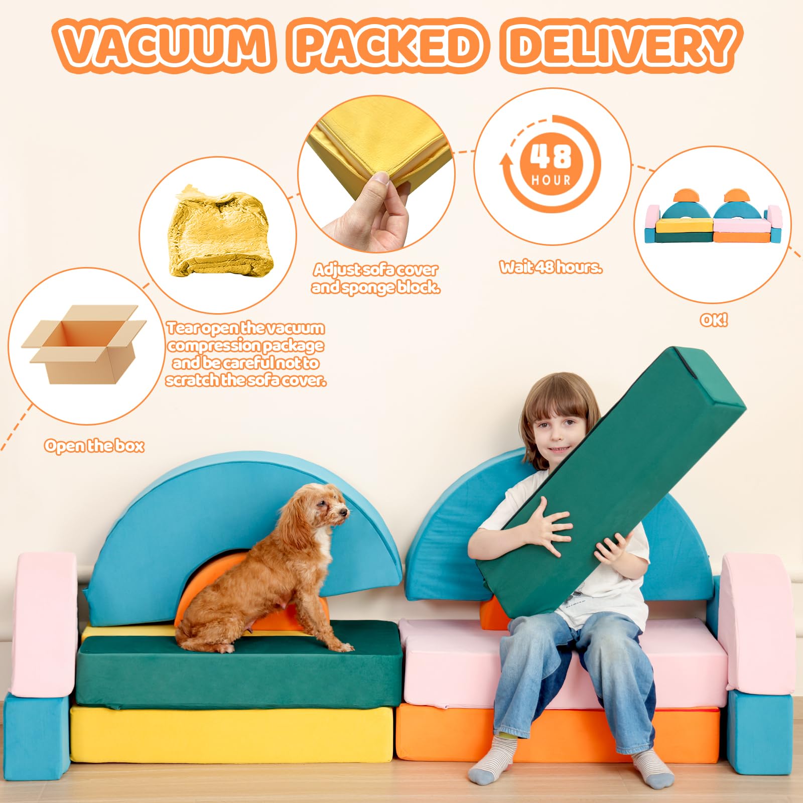 21Pcs Modular Kids Play Couch Building Fort - Multi-Colored Number Puzzle Toddler Play Couch Set for Classroom Bedroom Playroom, Creative Convertible Kids Explorer Sofa Furniture