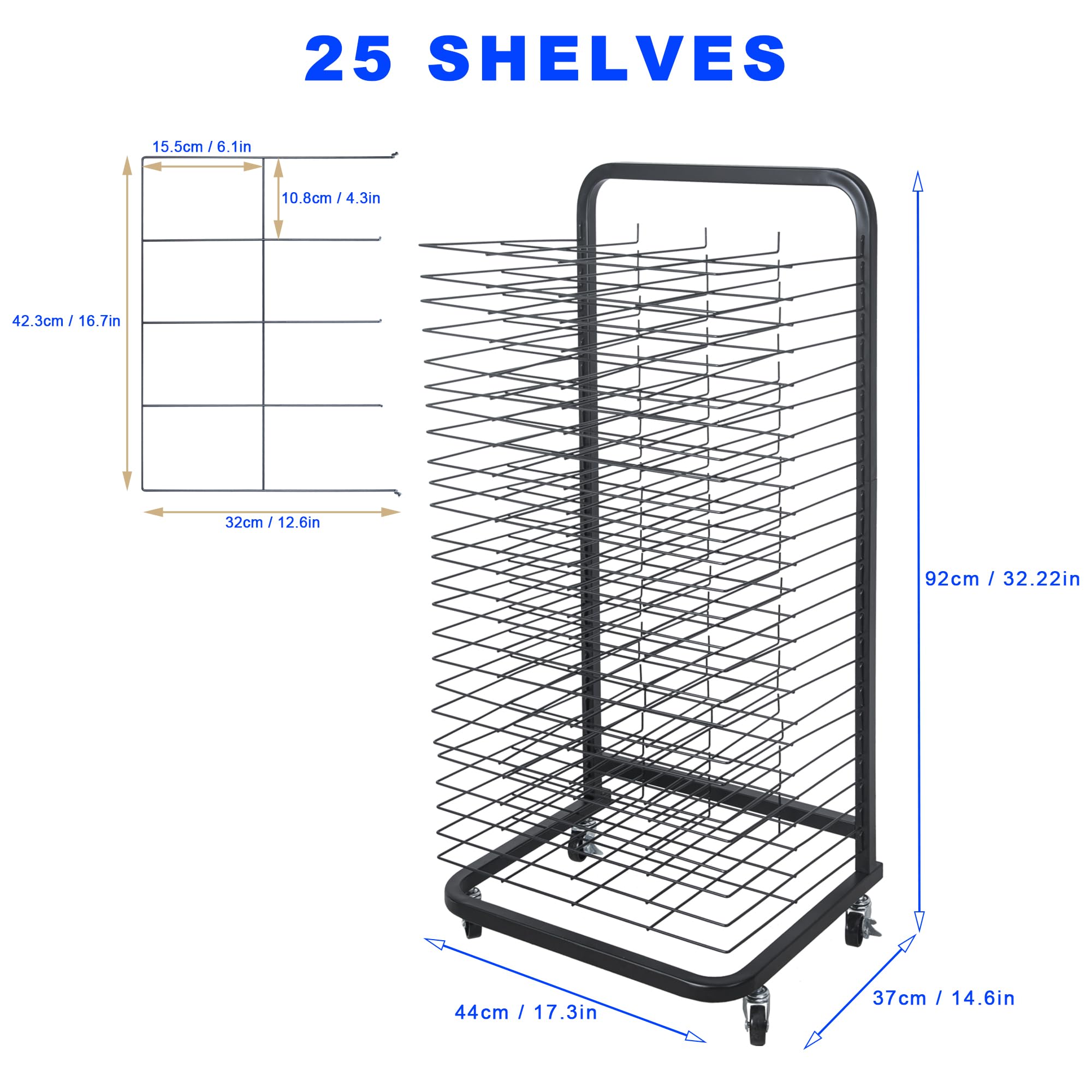 LIAQICHA 25 Removable Shelves, Art Drying Rack for Classroom,Art Storage Rack,Drying Rack Art,Art Canvas Storage,Art Rack,Painting Drying Rack,Mobile, Sturdy Metal,Sizes 32.22 x 14.6 x 17.3 inch