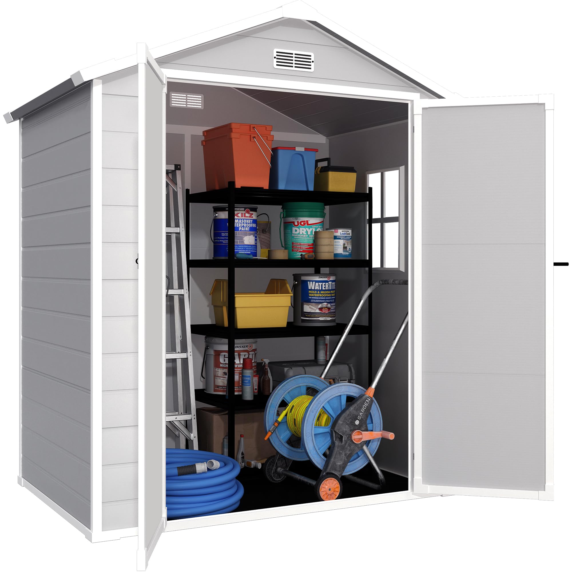 UHomePro Outdoor Storage Shed,6x4 FT Resin Shed with Floor Included,Weather-Resistant Plastic Shed with Window,for Garden/Backyard/Patio Tool Storage,Well House,Bike Shed,Pet House (Grey)