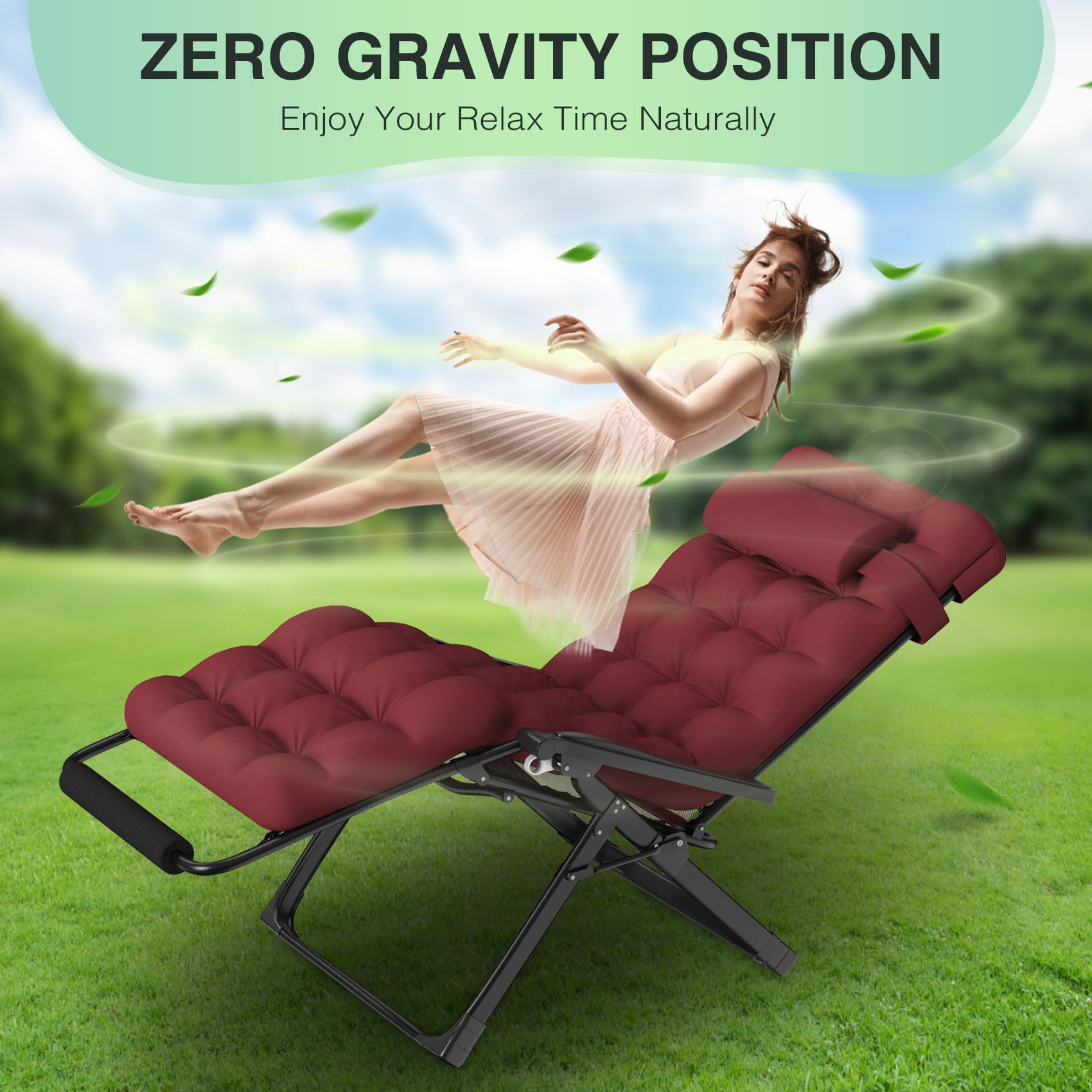 Suteck Oversized Zero Gravity Chair,29In XL Lounge Chair w/Removable Cushion&Headrest, Reclining Camping Chair w/Upgraded Lock and Footrest, Reclining Patio Chairs Recliner for Indoor Outdoor