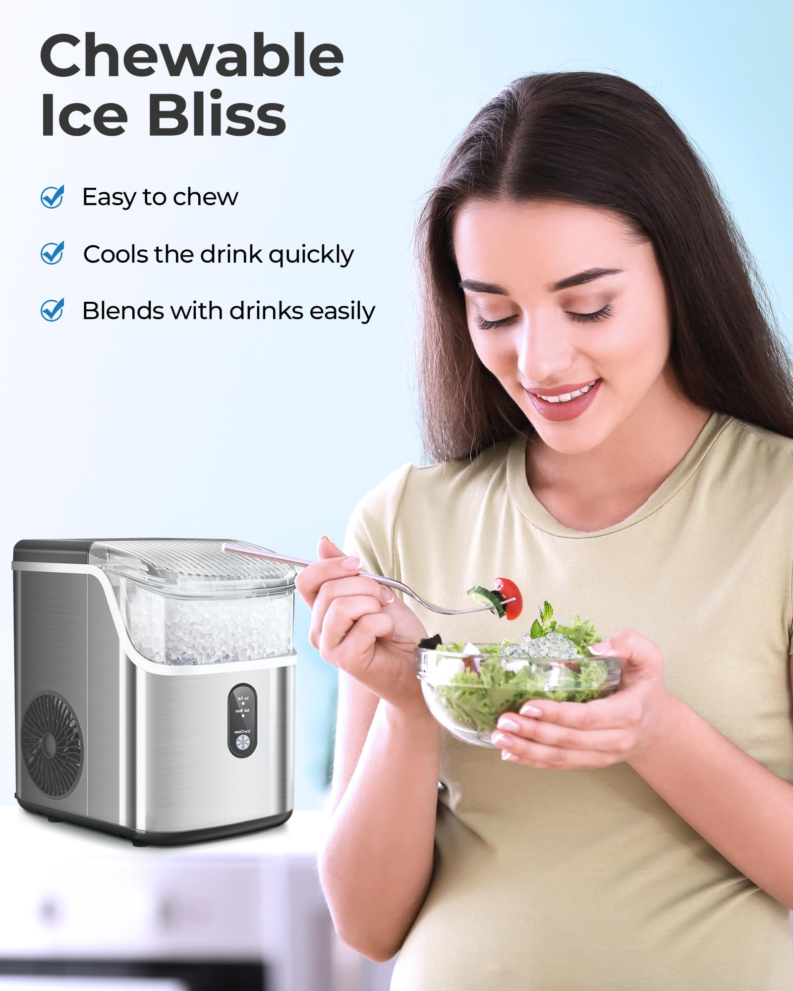 Havato Nugget Ice Maker Countertop with Soft Chewable Pellet Ice,Pebble Portable Ice Machine with Ice Scoop, 34lb in 24Hrs, One-Click Operation, Self-Cleaning, Stainless