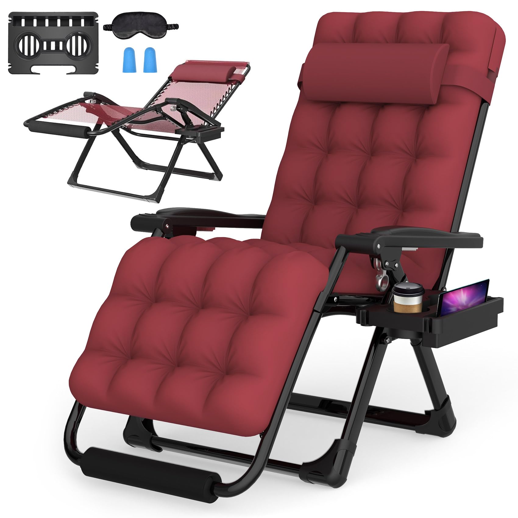 Suteck Oversized Zero Gravity Chair,29In XL Lounge Chair w/Removable Cushion&Headrest, Reclining Camping Chair w/Upgraded Lock and Footrest, Reclining Patio Chairs Recliner for Indoor Outdoor