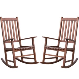 greesum outdoor rocking chairs set of 2, acacia high back oversized all-weather lounge rocker with 320 lbs of support for patio, garden, deck, porch, brown