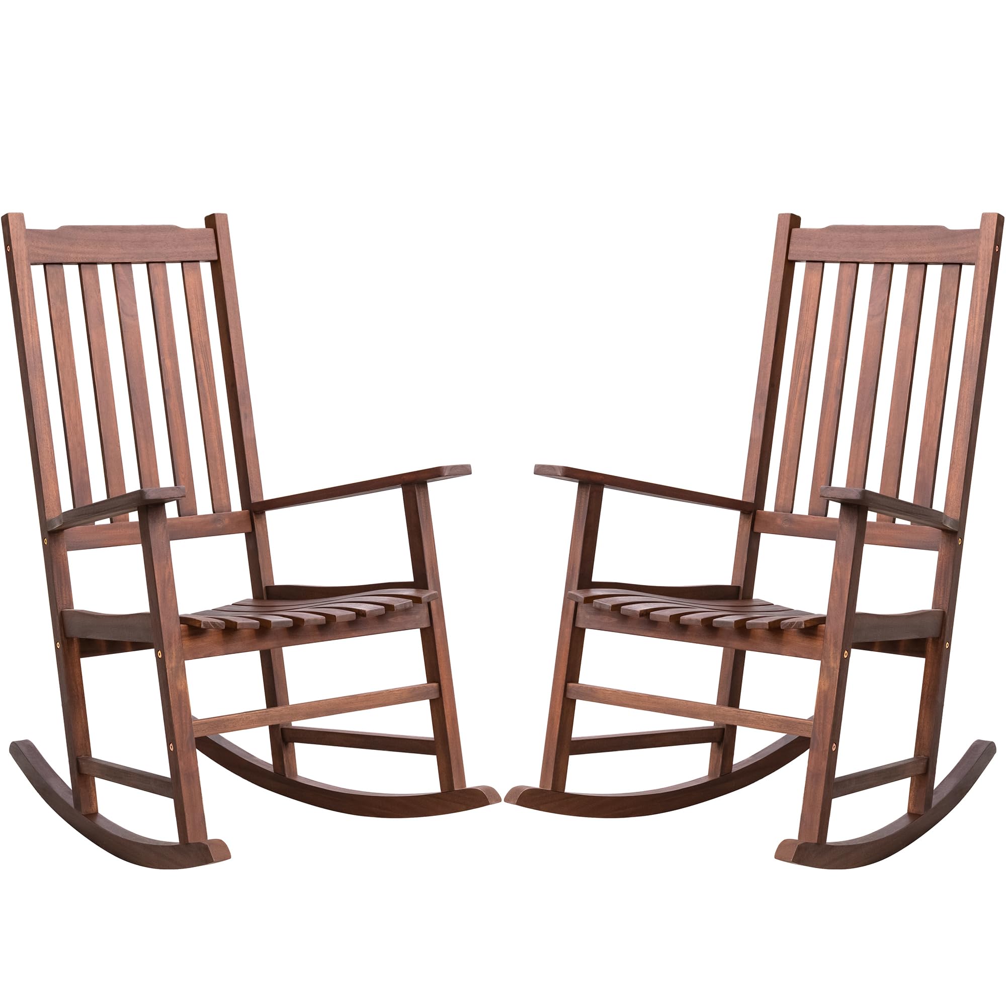 Greesum Outdoor Rocking Chairs Set of 2, Acacia High Back Oversized All-Weather Lounge Rocker with 320 lbs of Support for Patio, Garden, Deck, Porch, Brown