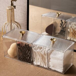 Estink Cotton Pad Storage Box, Portable Cotton Pad Holder Dispenser Swab Container Holder Transparent with Lid Grid for Cosmetics Makeup Swab Storage Box Desktop Decoration