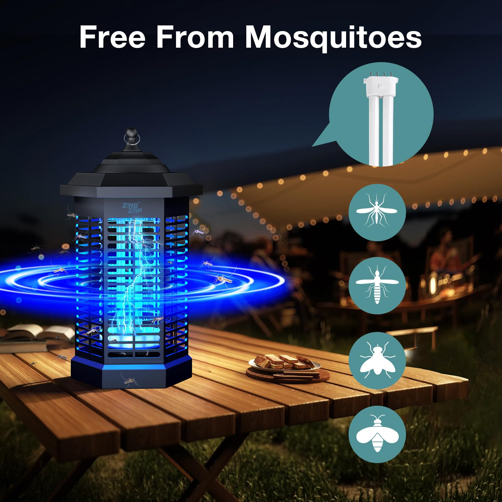 ZingZap Bug Zapper 4200V LED, Mosquito Insect Killer, Fly Zapper Indoor & Outdoor, Rain-Proof, Patio, Lawn & Garden Backyard, Home & Camping with 5ft Power Cord