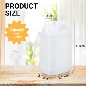 UMETASS 1 Gallon Plastic F-Style Jug (4-Pack) Reusable Food-Safe, Heavy-Duty HDPE Containers for Water, Sauces, Soaps, Detergents, Honey Liquids with Screw-On Cap and Pump Cap (Translucent, 1 Gallon)