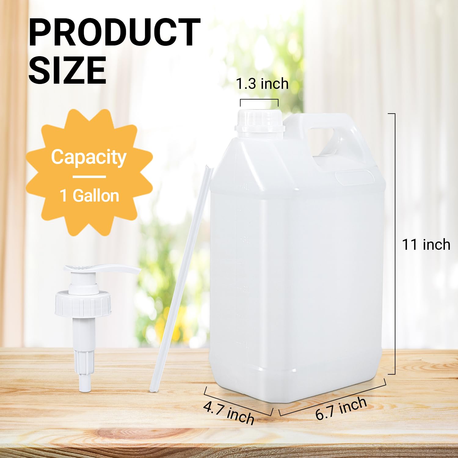 UMETASS 1 Gallon Plastic F-Style Jug (4-Pack) Reusable Food-Safe, Heavy-Duty HDPE Containers for Water, Sauces, Soaps, Detergents, Honey Liquids with Screw-On Cap and Pump Cap (Translucent, 1 Gallon)