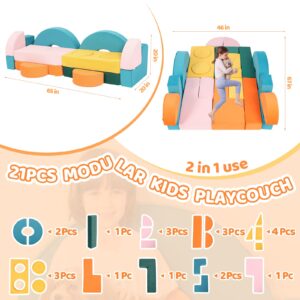 21Pcs Modular Kids Play Couch Building Fort - Multi-Colored Number Puzzle Toddler Play Couch Set for Classroom Bedroom Playroom, Creative Convertible Kids Explorer Sofa Furniture