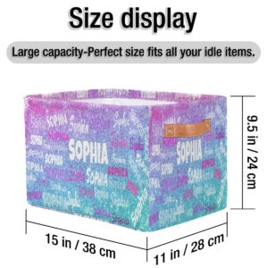 KFNHN Personalized Foldable Storage Basket with Name, Laundy Hamper Dirty Clothes Pet Toys Storage Bin with Handles for Shelf Home Closet Kitchen, Gradient Purple Blue Glitters Print