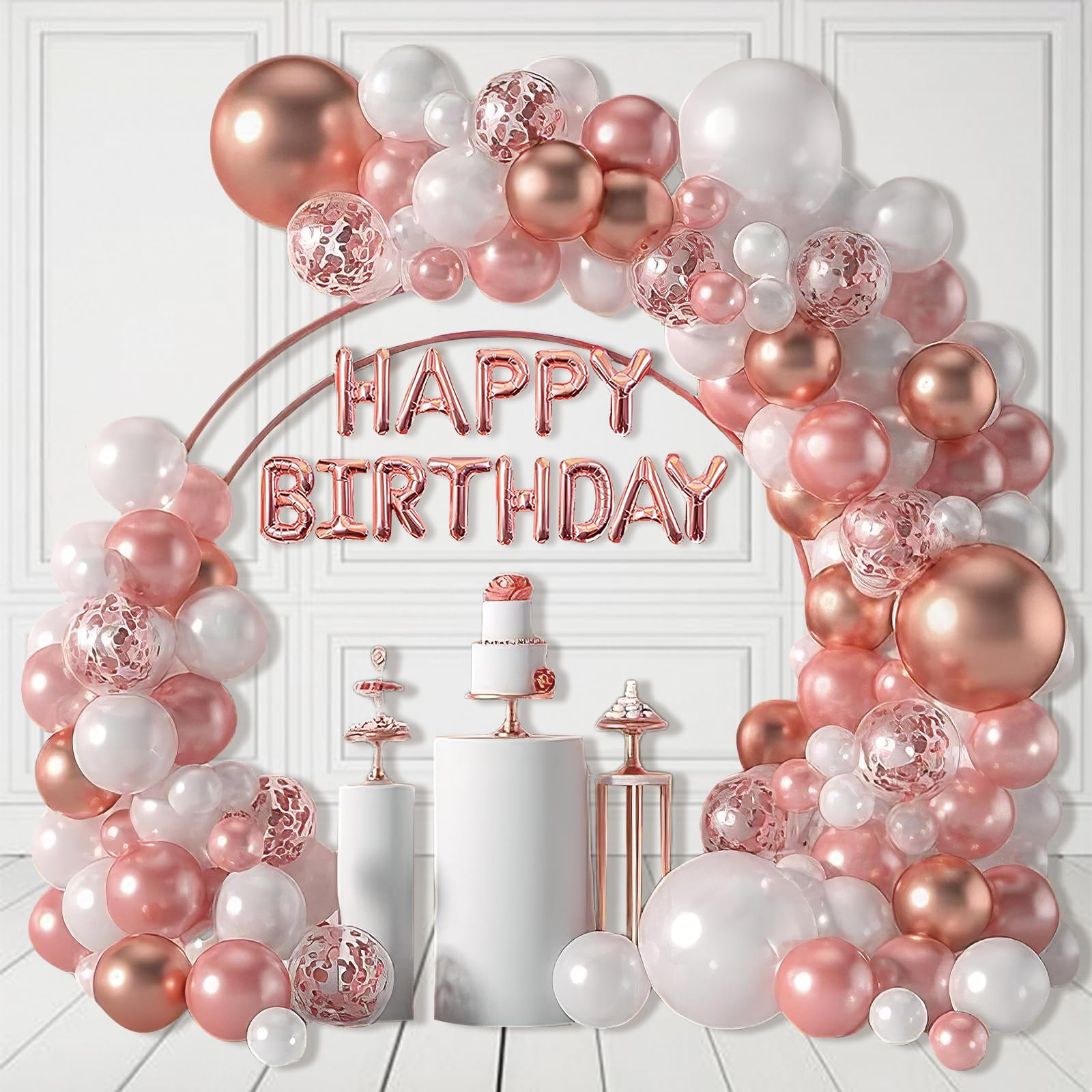 Rose Gold Balloon Garland Kit,104pcs Rose Gold White Balloon Arch Rose Gold White Confetti Latex Balloons For Women Girls Birthday Wedding Baby Shower Graduation Bachelorette Party Decorations