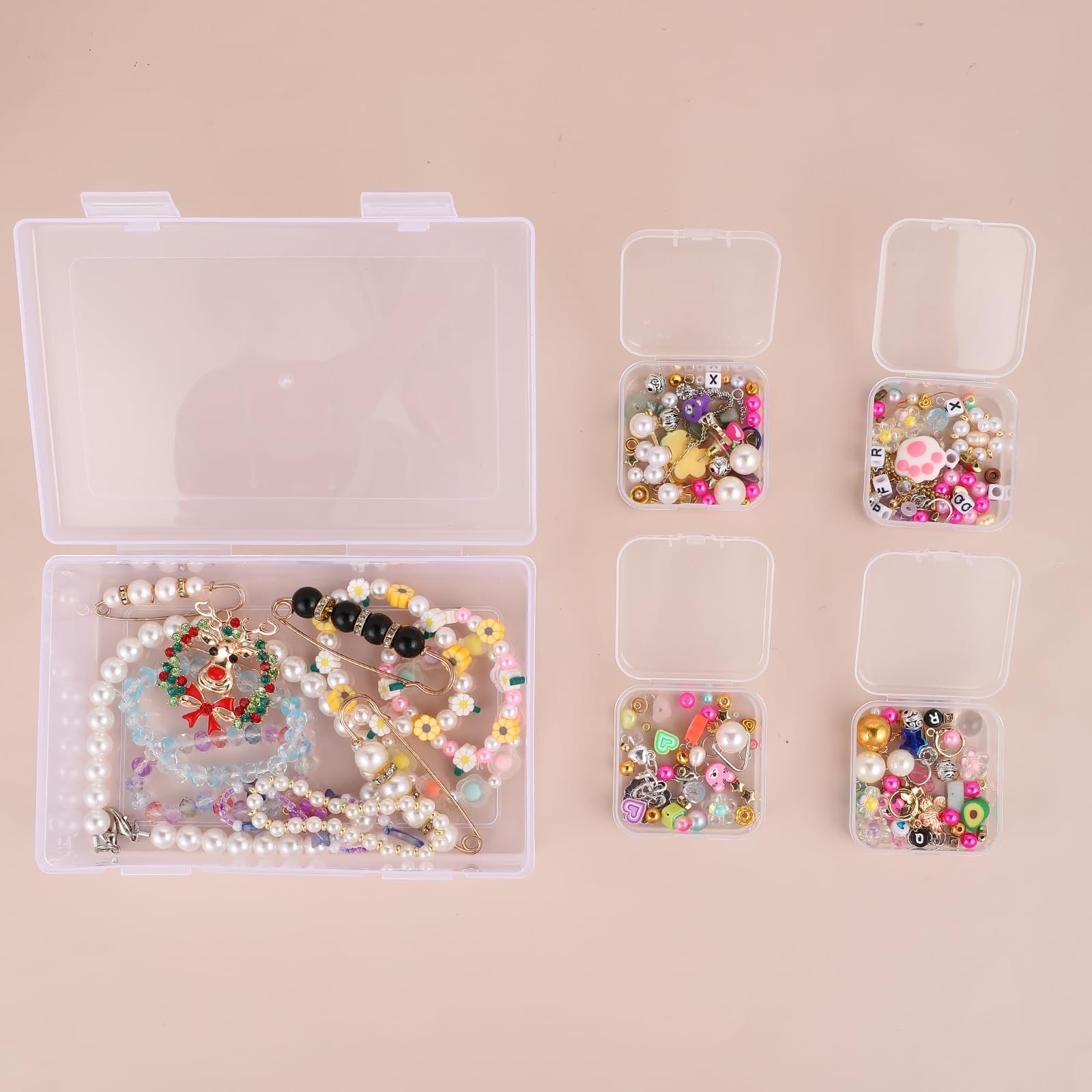 Small Clear Bead Storage Containers, Bead Organizers and Storage, 12 Pcs Mini Plastic Rectangle Cases Craft Storage with Hinged Lids for Nail DIY Craft Making Jewelry Screw, 2.17 x 2.17 x 0.79 Inch