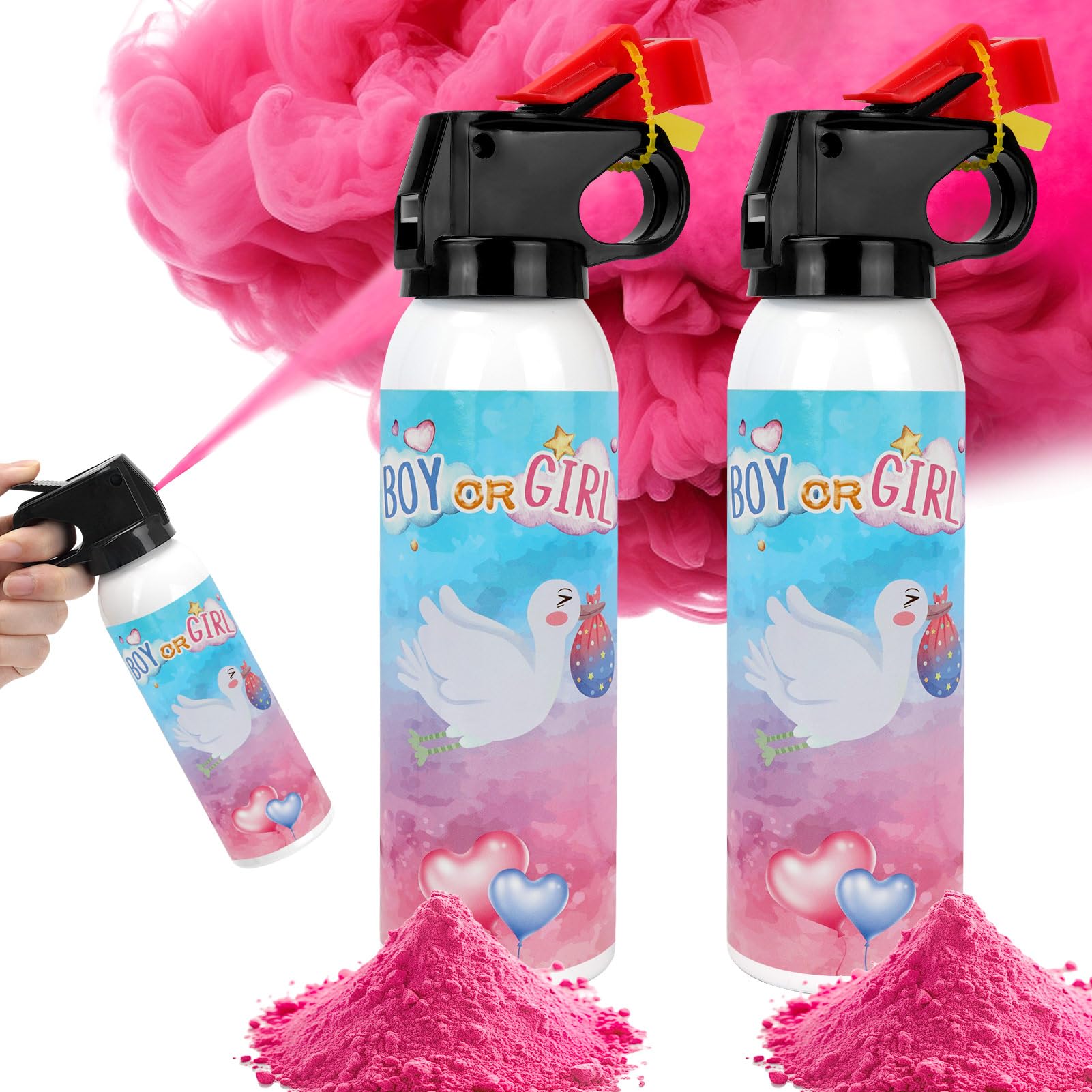 Gender Reveal Fire Extinguisher, 2 Pack Baby Girl Gender Reveal Ideas Party Decor, Biodegragable Gender Reveal Party Supllies (Medium)