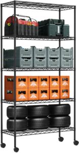 bstophkl wire shelving storage shelf 5 tier wire shelves unit, 1500lbs capacity adjustable rolling metal racks with wheels,metro shelving heavy duty for kitchen, 30" d x 14" w x 60" h, black