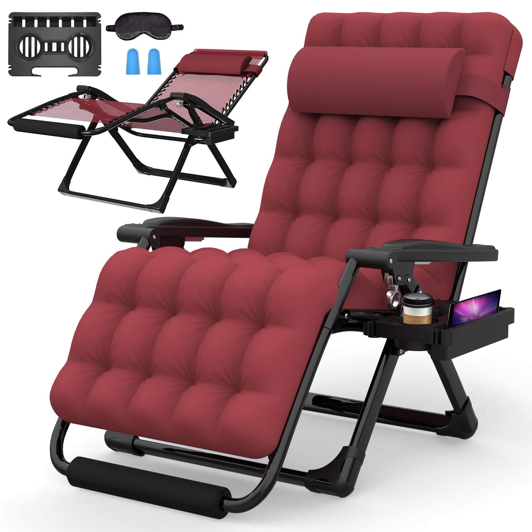 Suteck Oversized Zero Gravity Chair,33In XXL Lounge Chair w/Removable Cushion&Headrest, Reclining Camping Chair w/Upgraded Lock and Footrest, Reclining Patio Chairs Recliner for Indoor Outdoor,500LBS