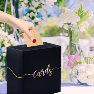 SietDESEO Card Box for Party Black Card Box with Matte Gold Foil Design Money Card Box Gift Card Box Holder for Wedding Reception Retirement Graduation Baby Shower Birthday Card Box