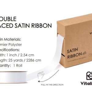 Vitalizart White Ribbon for Gift Wrapping 1" x 25Yd Double Face Continuous Functional Satin Ribbon for Crafts Silk Like Fabric Flower Bouquet Birthday Party Bridal Shower Wreath Hair Off White