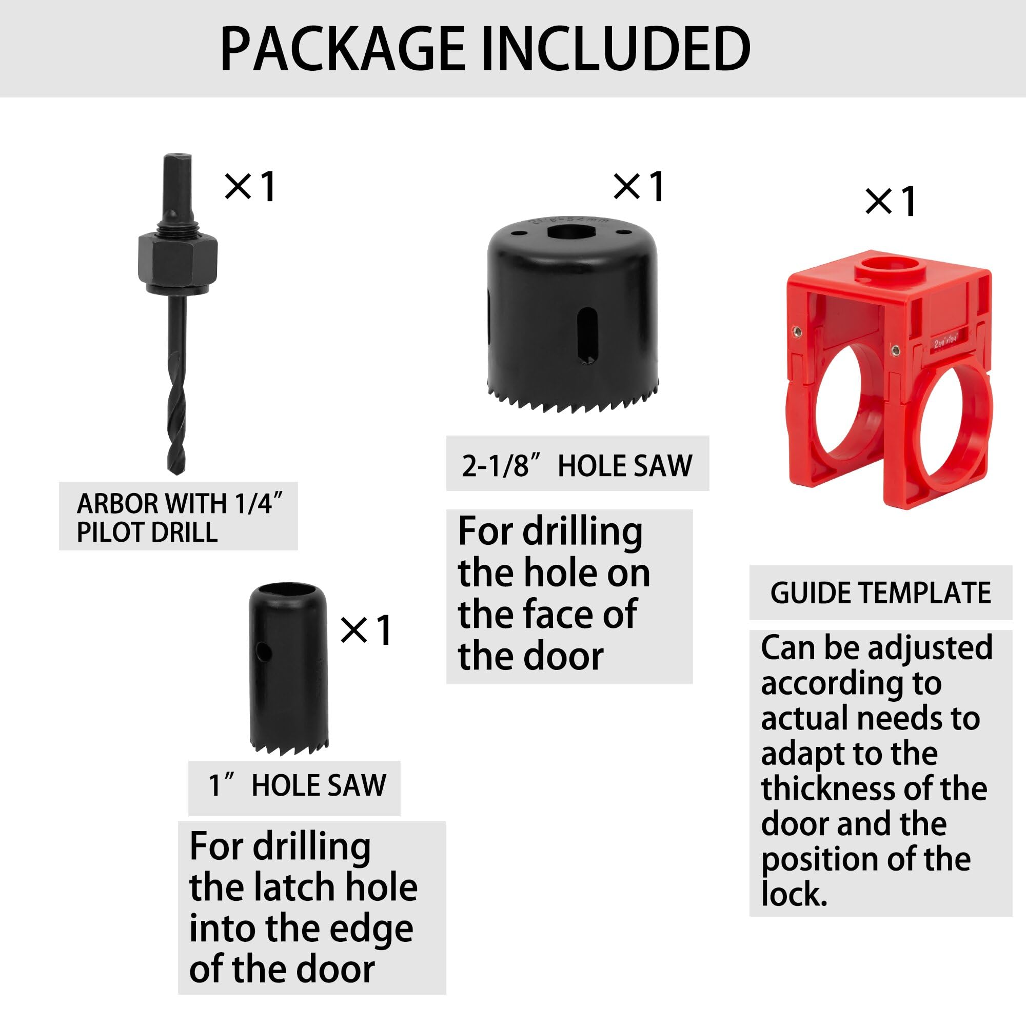 RKK Door Lock Installation Kit, Carbon-Steel Door Lock Hole Saw Door Knob Installation Kit for Deadbolts and Locksets for Wooden Doors with Guide Template