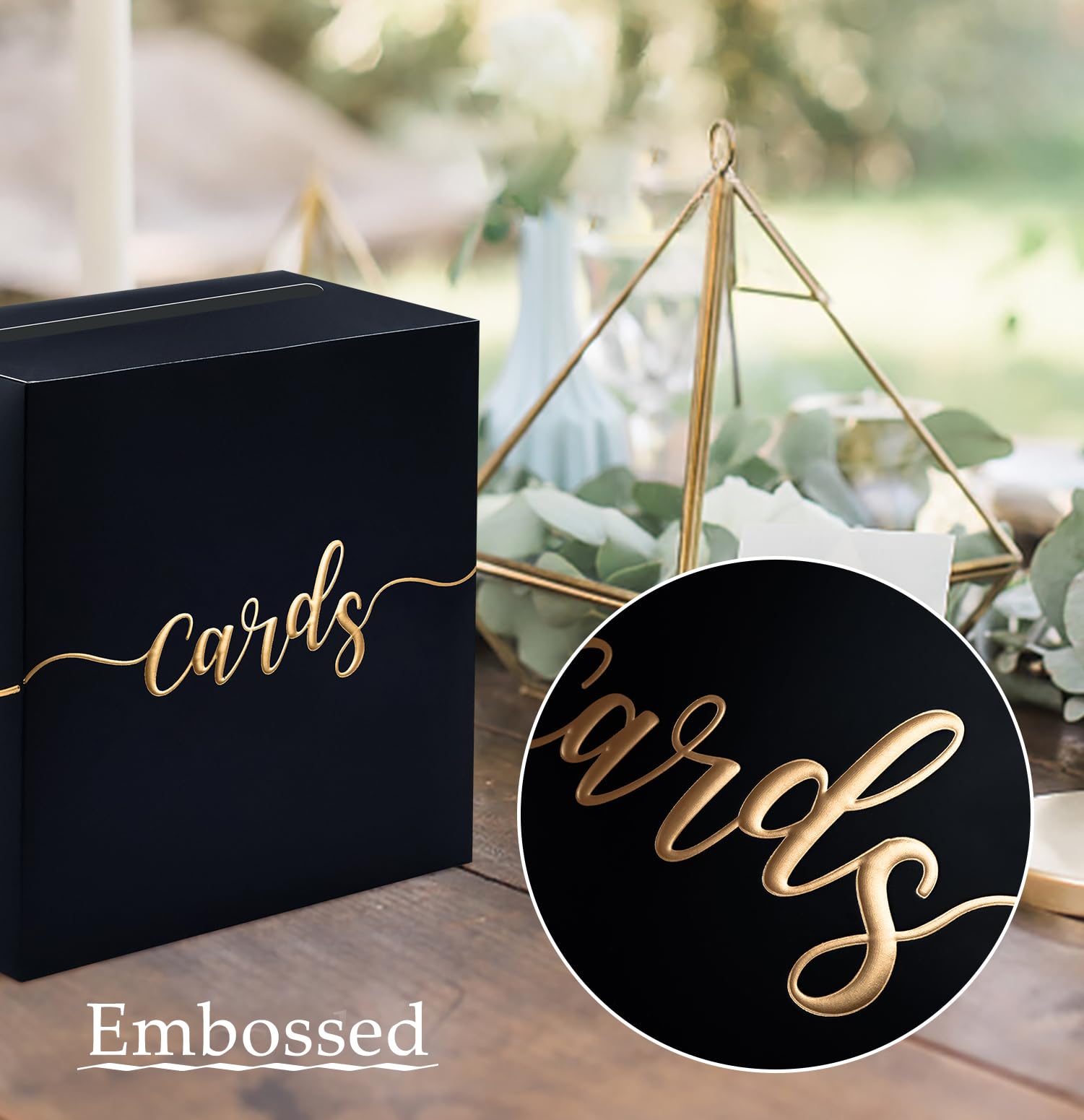 SietDESEO Card Box for Party Black Card Box with Matte Gold Foil Design Money Card Box Gift Card Box Holder for Wedding Reception Retirement Graduation Baby Shower Birthday Card Box