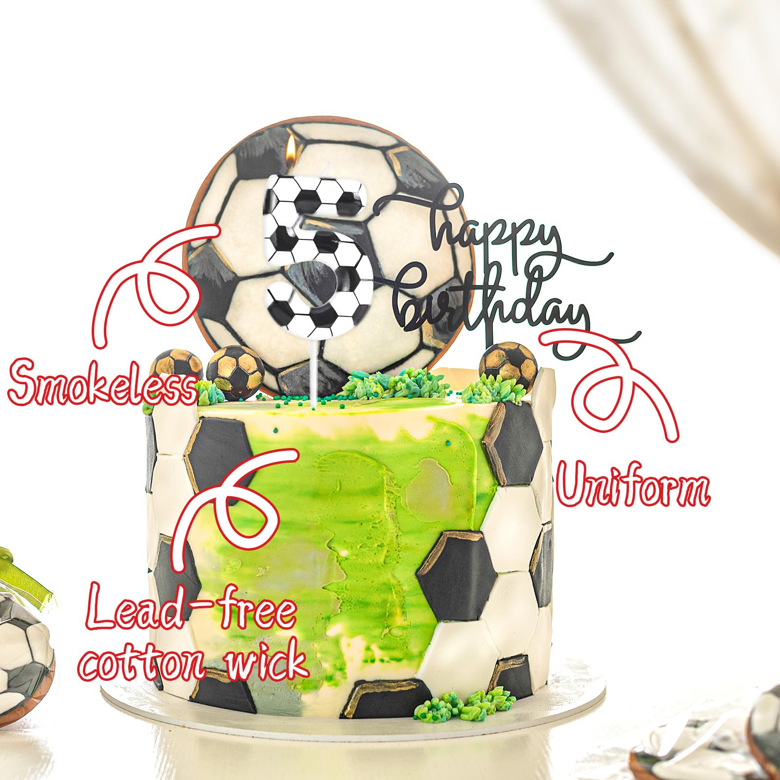 Soccer Birthday Candles 10th Soccer Themed Birthday Party Decorations, Football Birthday Cake Candles for Boys Girls Kids Sport-Theme Party Supplies