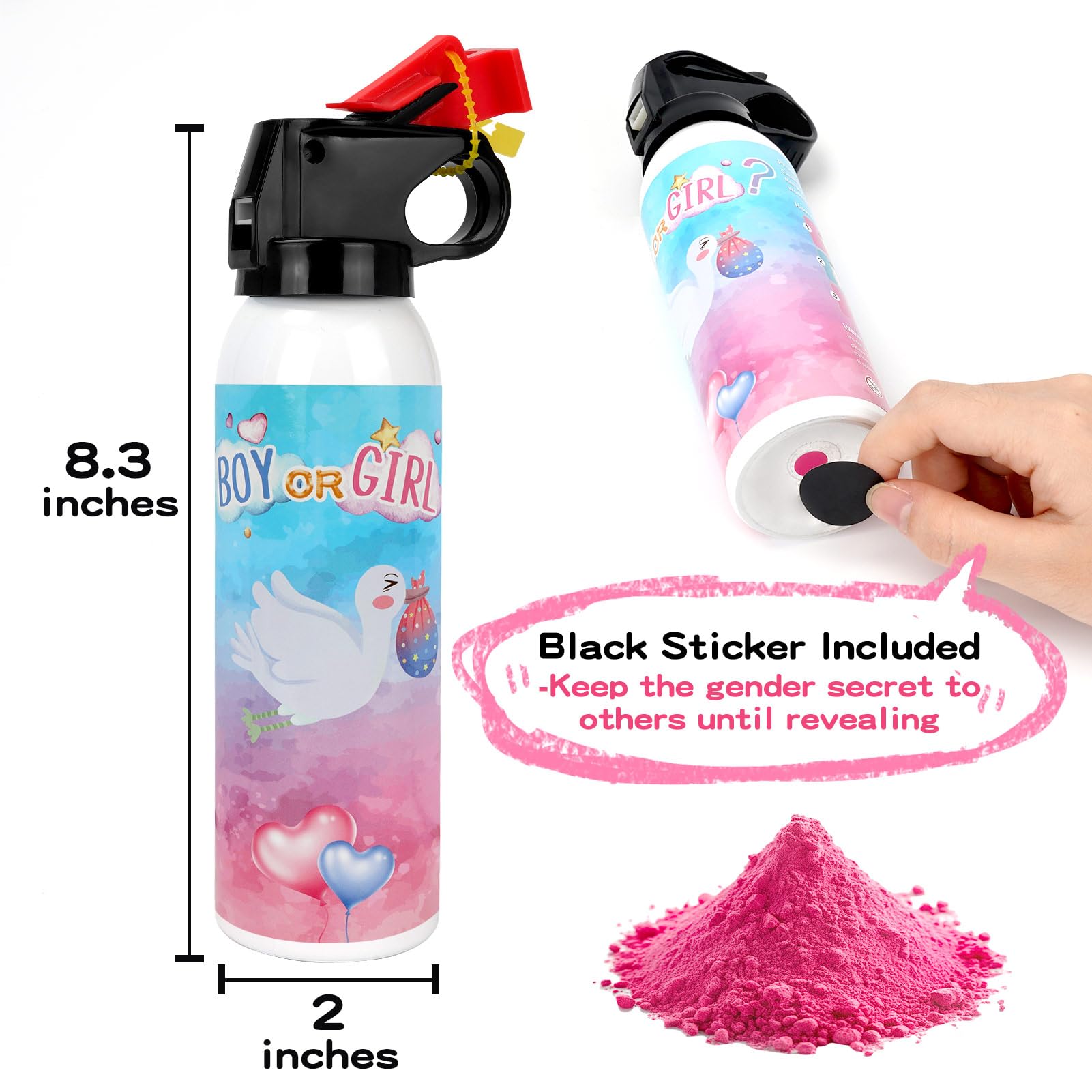 Gender Reveal Fire Extinguisher, 2 Pack Baby Girl Gender Reveal Ideas Party Decor, Biodegragable Gender Reveal Party Supllies (Medium)