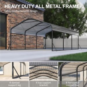 IWDOO 10x15 FT Metal Carport, Heavy Duty Carports Canopy with Enhanced Base, Galvanized Steel Roof and All-Metal Frame, Car Ports Kits for Outdoor, Garage Car Shelter Shade for Car, Truck and Boats