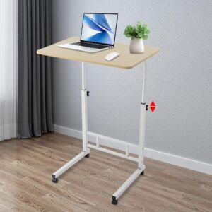 Small Standing Desk - Rolling Computer Stand with Adjustable Height - 23.62'' x 15.75'' Portable Rolling Desk Computer Desk - Laptop Desk Home Bedroom PC Table - Laptop Desk (White Maple Color)