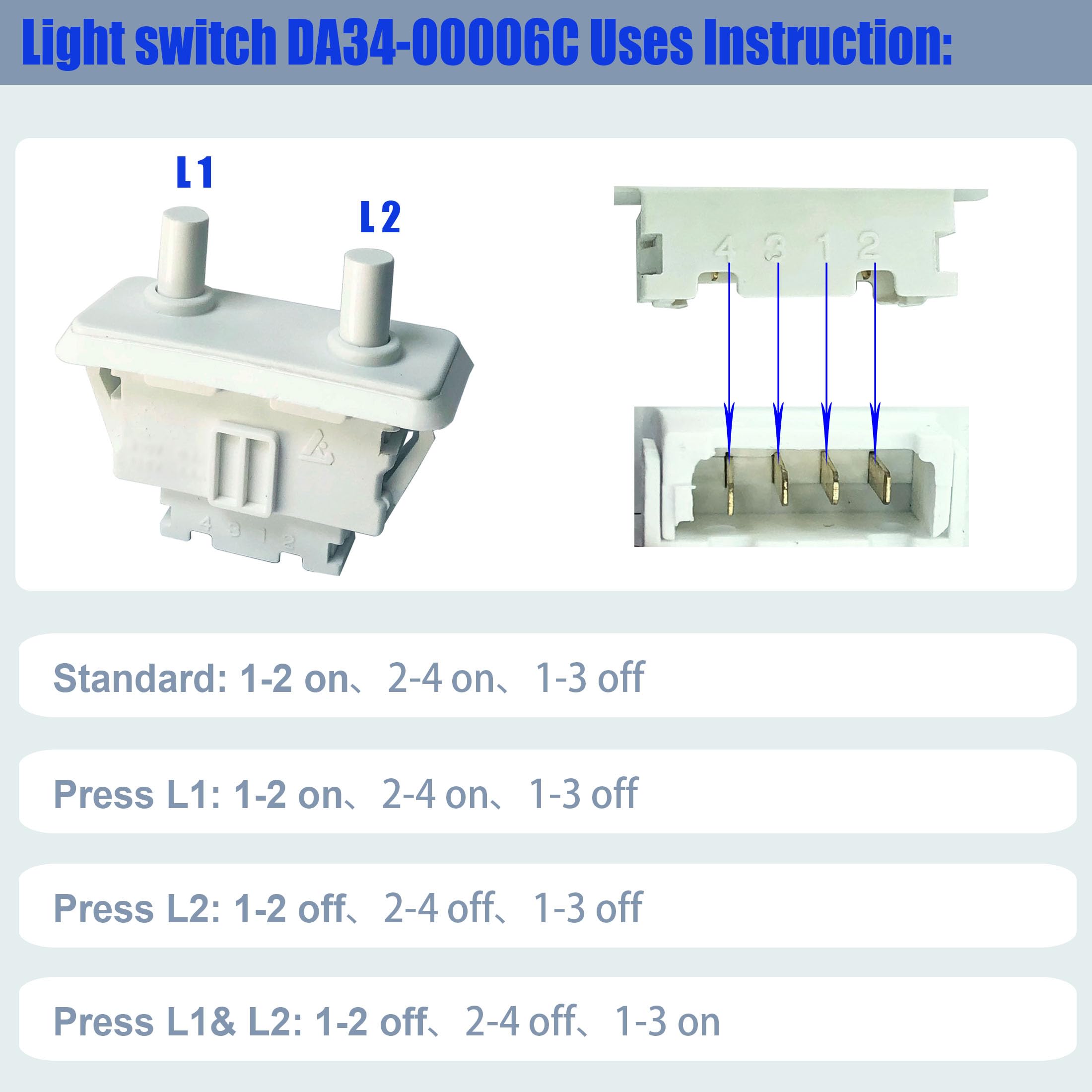 DTAIR DA34-00006C Refrigerator Door Switch Replacement for Samsung Refrigerator DA34-00006D DA34-00048A AP4136952 PS4138718