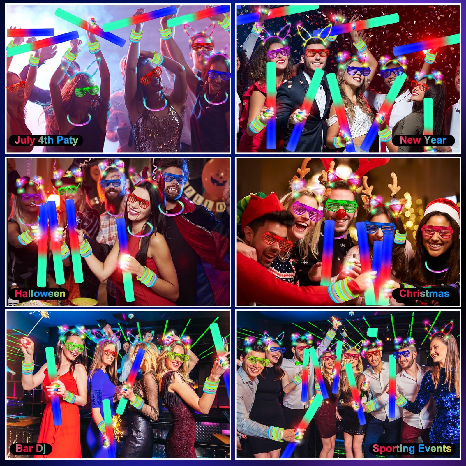 OLUPP 282 PCS Glow Party Supplies, 18PCS Foam Glow Sticks, 18PCS LED Glasses, 200PCS Glow Sticks, 30PCS Finger Lights, 8PCS Bunny Ear Headband and 8PCS LED Cat Ear Headband for Glow Party,Birthday