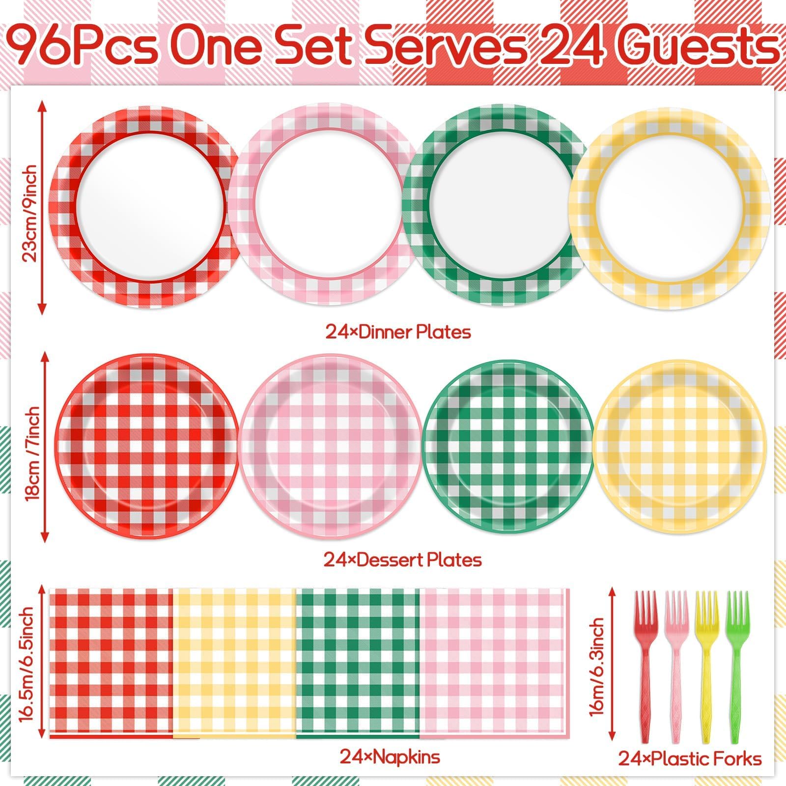 ojustbeok 96 Pcs Camp Gingham Paper Plates and Napkins Gingham Checkered Bachelorette Party Supplies Glamping Birthday Tableware Set Summer Plaid Camping Themed Party Favors Baby Bridal Shower