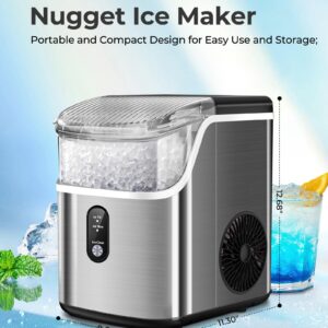 Havato Nugget Ice Maker Countertop with Soft Chewable Pellet Ice,Pebble Portable Ice Machine with Ice Scoop, 34lb in 24Hrs, One-Click Operation, Self-Cleaning, Stainless