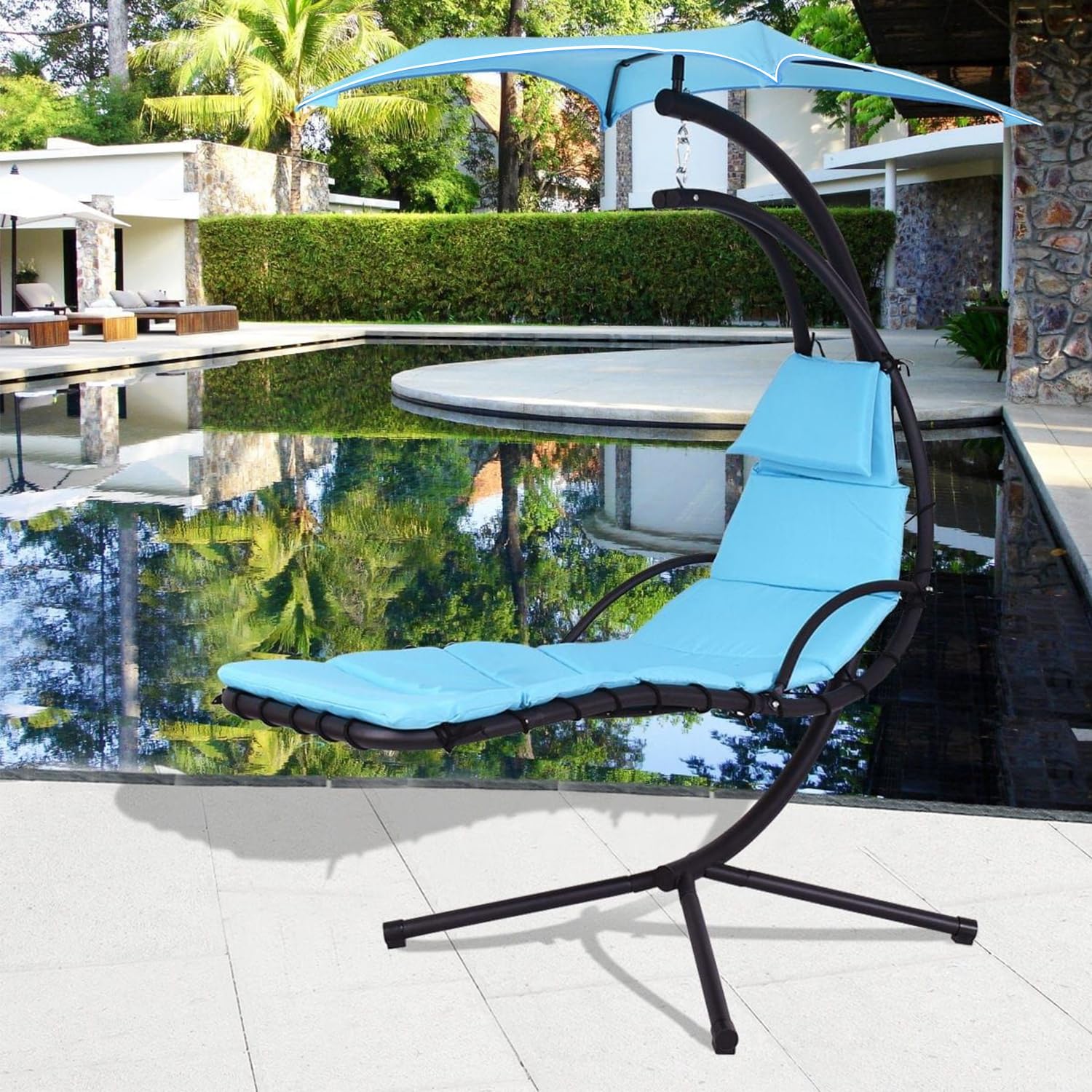 Outdoor Hanging Lounge Chair Replacement Cushion Cover and Umbrella Fabric, Made for Patio Curved Chaise Hammock Floating Swing Chair Pads, Waterproof Soft Fabric (Cushion and Chair Excluded),Blue