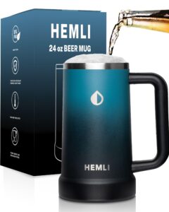 hemli insulated beer mug tumbler, beer stein stainless steel, vacuum insulated - 24 oz