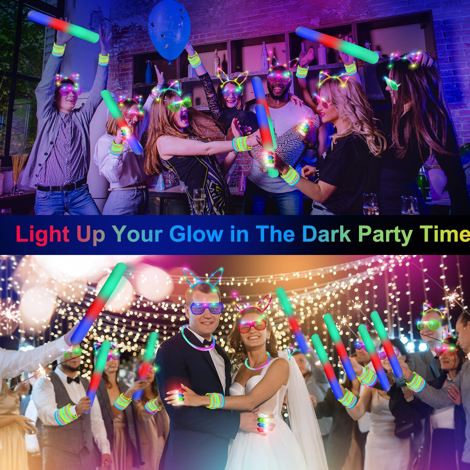 OLUPP 282 PCS Glow Party Supplies, 18PCS Foam Glow Sticks, 18PCS LED Glasses, 200PCS Glow Sticks, 30PCS Finger Lights, 8PCS Bunny Ear Headband and 8PCS LED Cat Ear Headband for Glow Party,Birthday