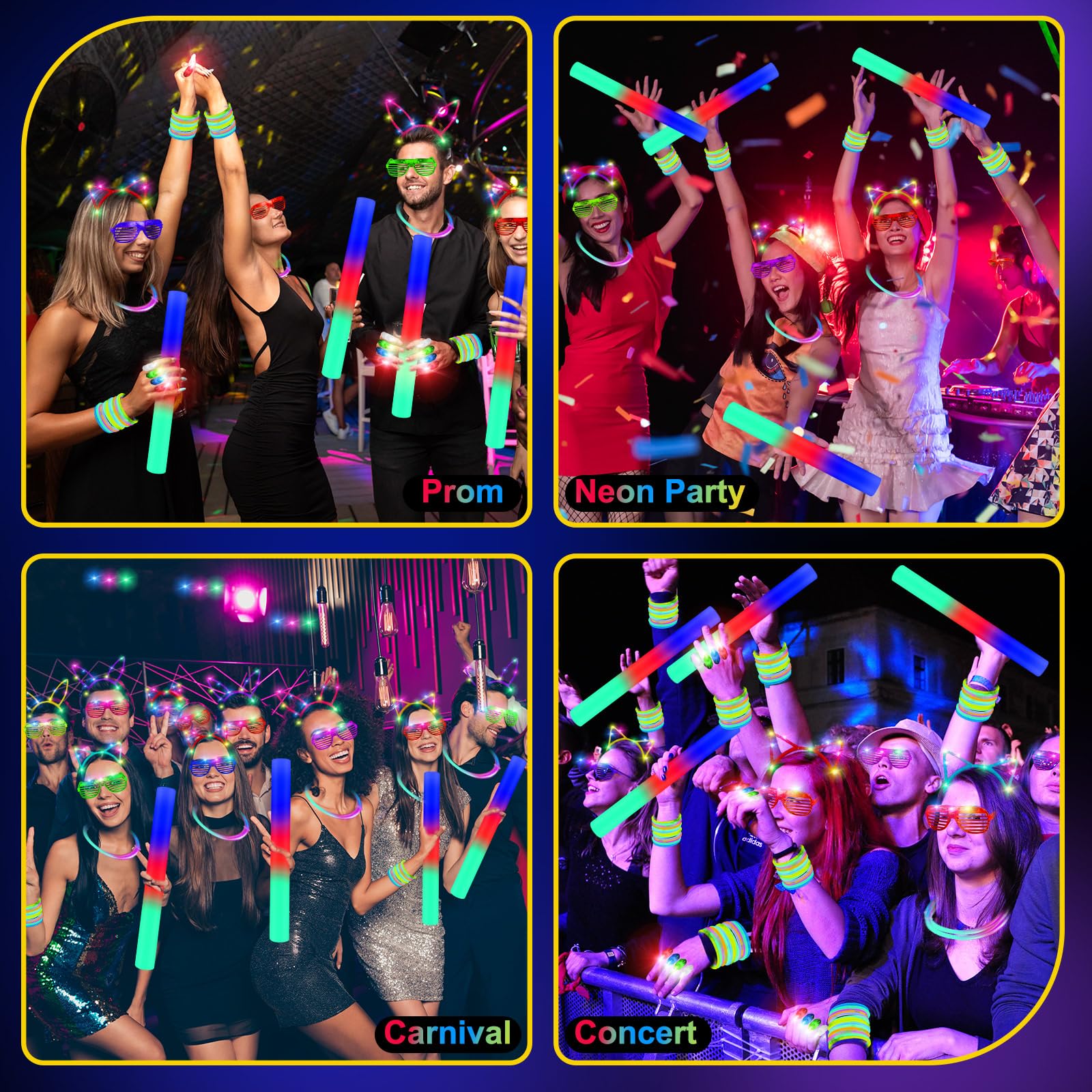 OLUPP 282 PCS Glow Party Supplies, 18PCS Foam Glow Sticks, 18PCS LED Glasses, 200PCS Glow Sticks, 30PCS Finger Lights, 8PCS Bunny Ear Headband and 8PCS LED Cat Ear Headband for Glow Party,Birthday